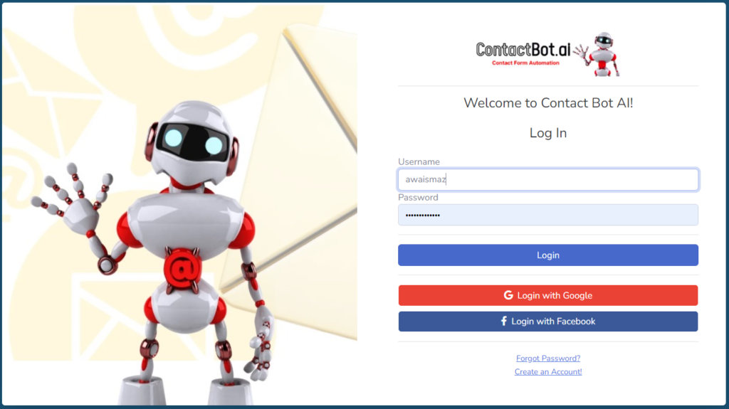 Contact Bot AI web app interface for automated business outreach using AI and Selenium